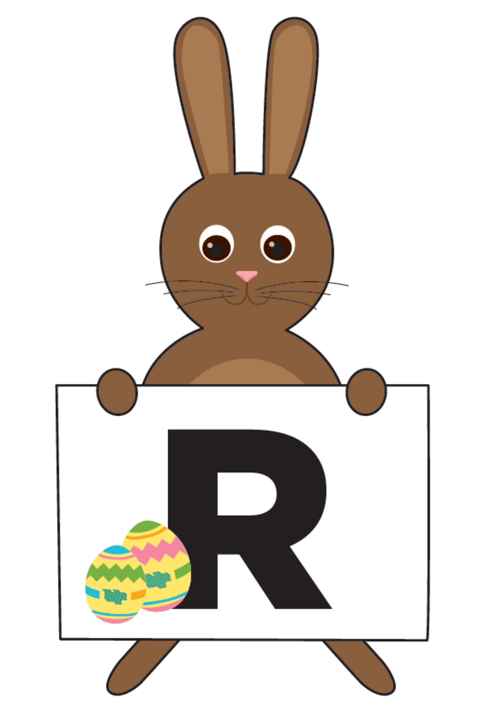 Osterhase Hopsi mit Buchstabenschild