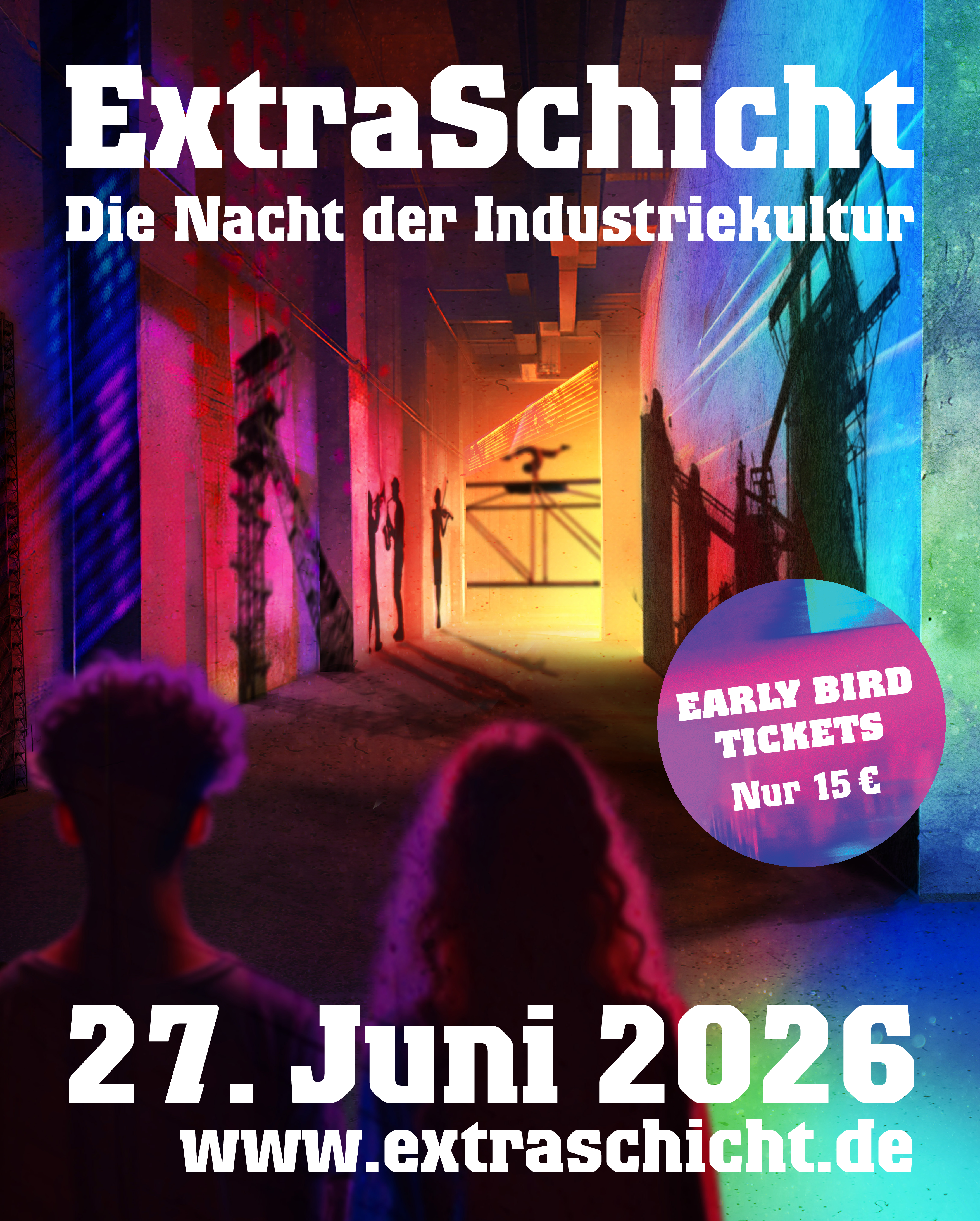 Ab dem 17.03.2026 startet die Frühbucher-Aktion des Ticketverkaufs für die Extraschicht am 27.06.2026. Tickets kosten bis zum 20.Mai 15 € pro Person.