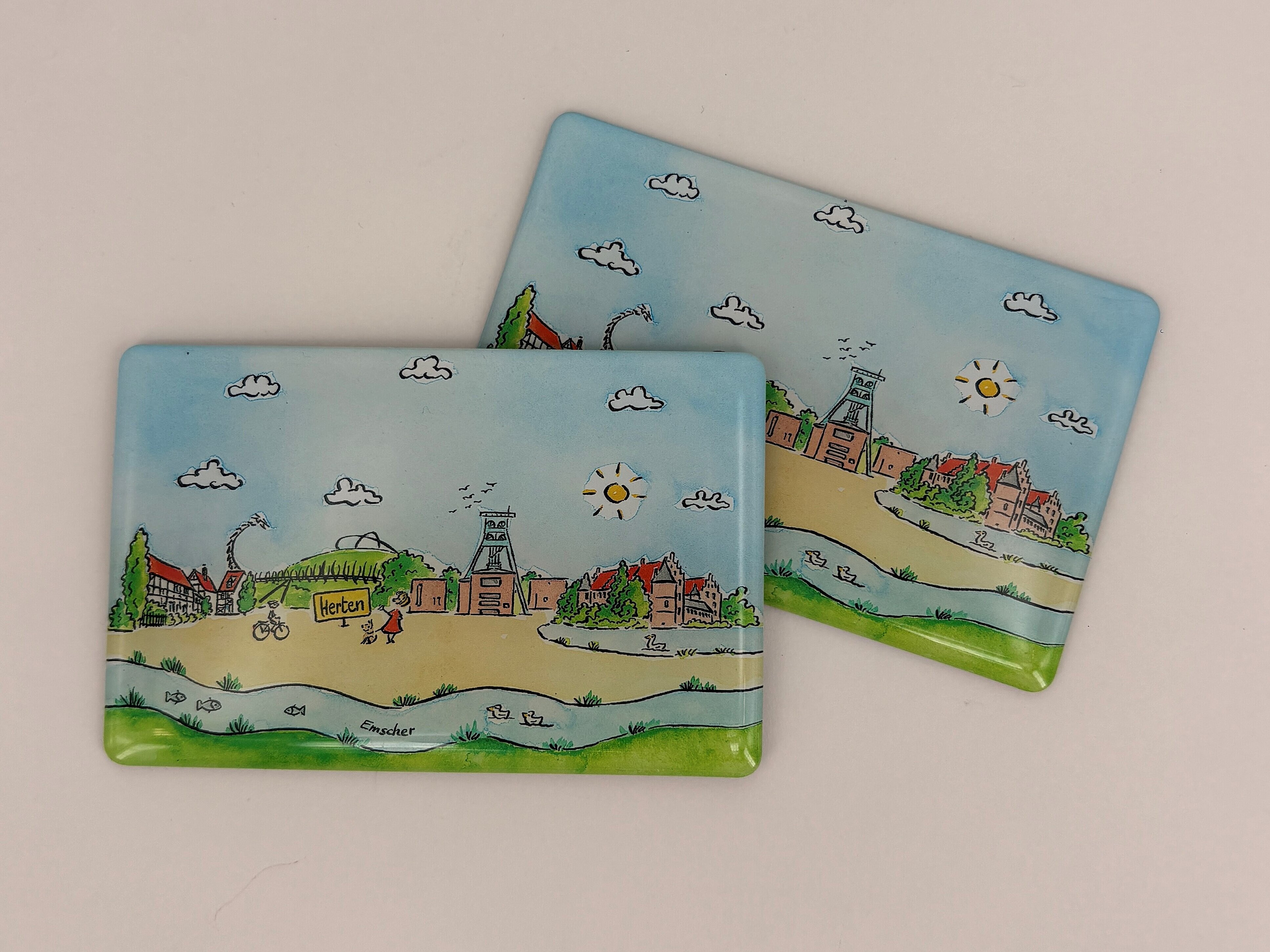 Auf dem Magnet sind u.a. die  Zeche Ewald, die Emscher, das Observatorium und der Drachenbrücke