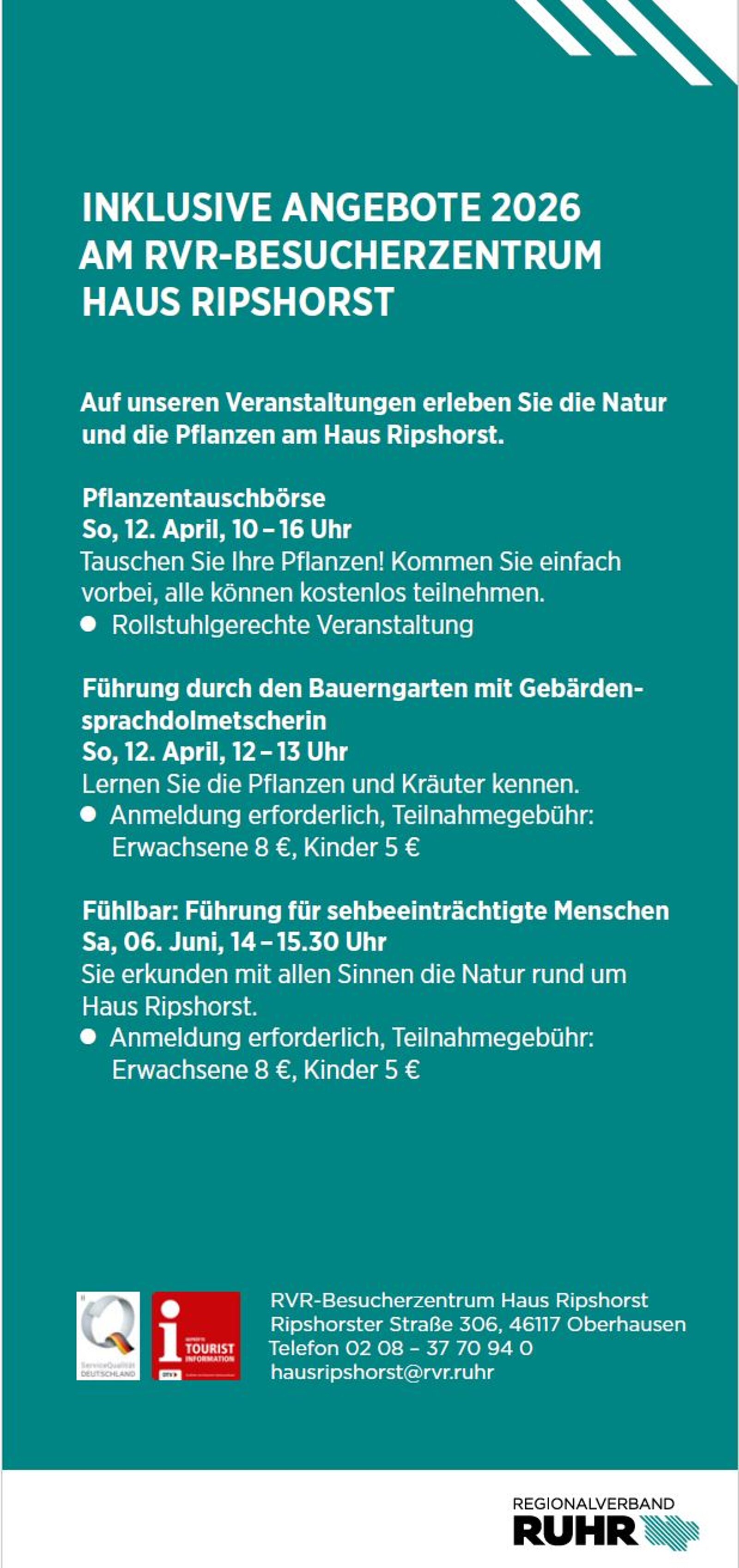 Flyer zu inklusiven Angeboten für 2026 am Besucherzentrum